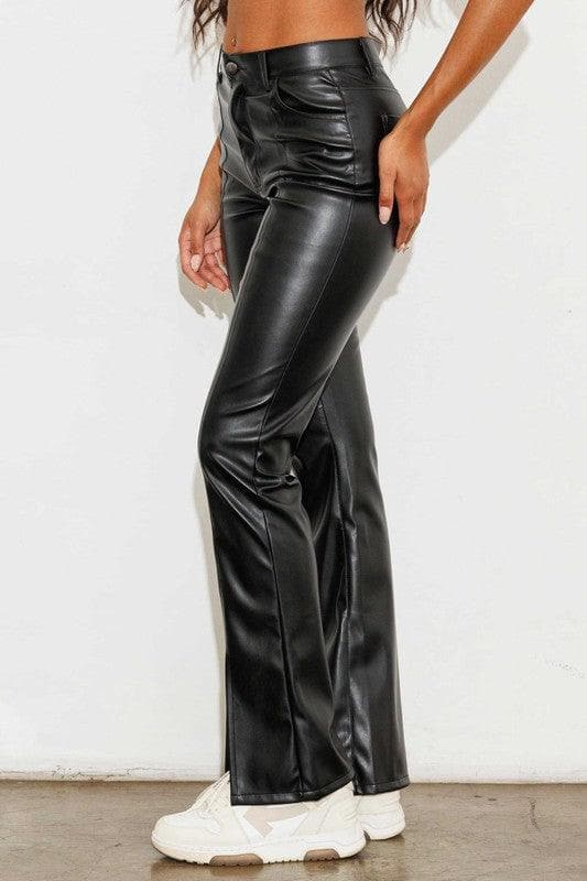 Vibrant M.i.U Vegan Leather Front Slit Bootcut - SwagglyLife Home & Fashion