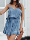 WAIT FOR ME V-Neck Spaghetti Strap Tie Waist Romper - SwagglyLife Home & Fashion