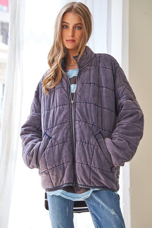 Washed Soft Comfy Quilting Zip Closure Jacket - SwagglyLife Home & Fashion