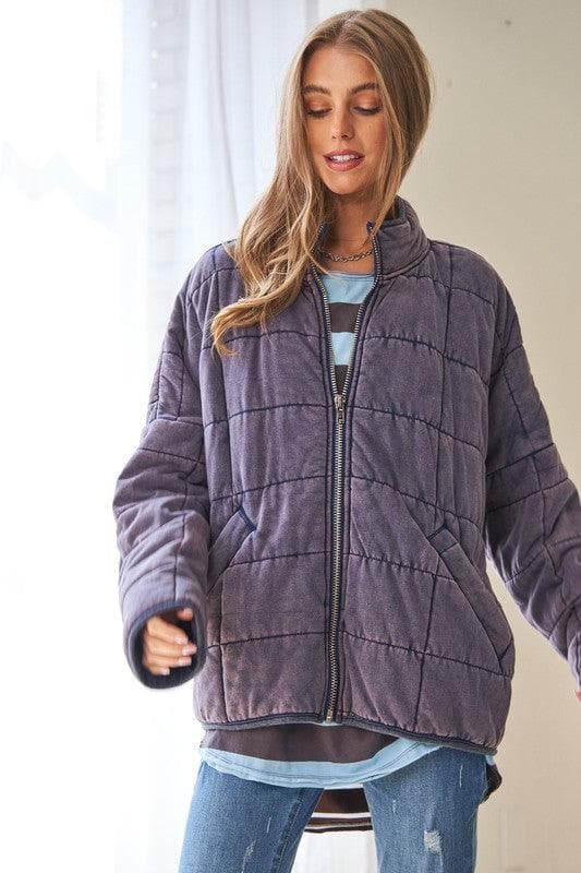 Washed Soft Comfy Quilting Zip Closure Jacket - SwagglyLife Home & Fashion