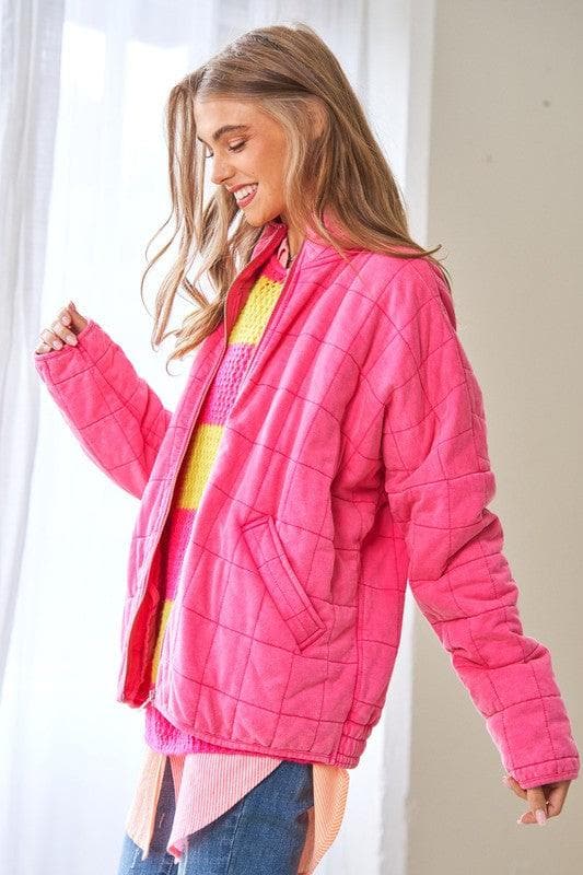 Washed Soft Comfy Quilting Zip Closure Jacket - SwagglyLife Home & Fashion