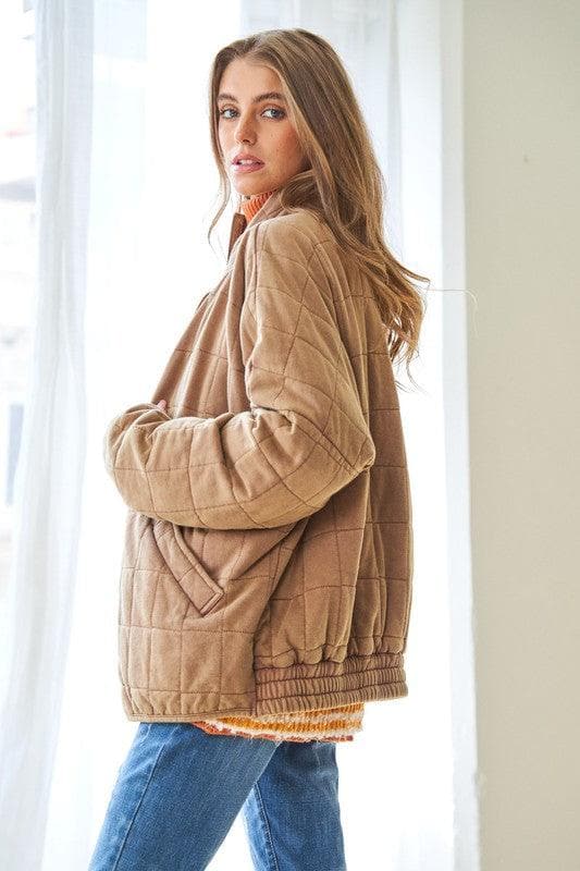 Washed Soft Comfy Quilting Zip Closure Jacket - SwagglyLife Home & Fashion