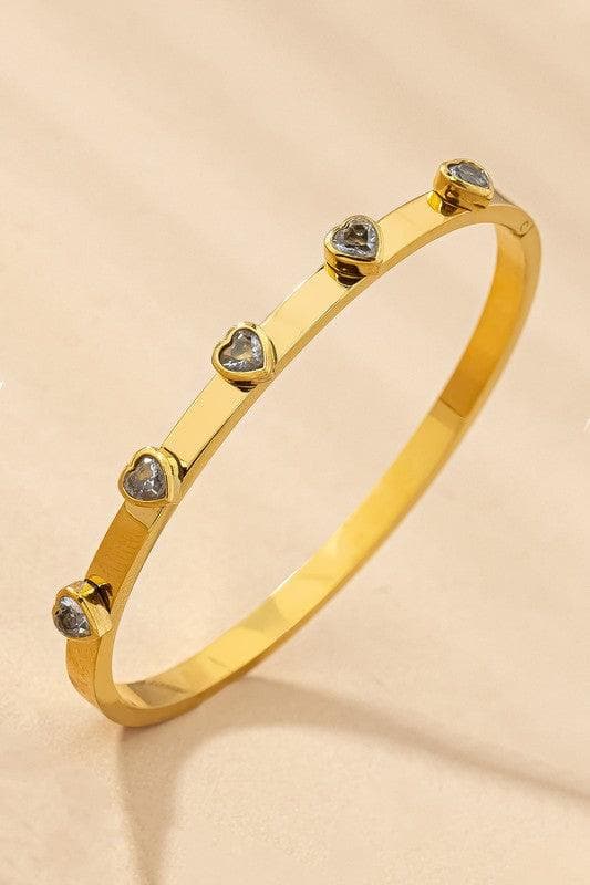 Waterproof Stainless Steel Gem Heart Hinge Bangle - SwagglyLife Home & Fashion