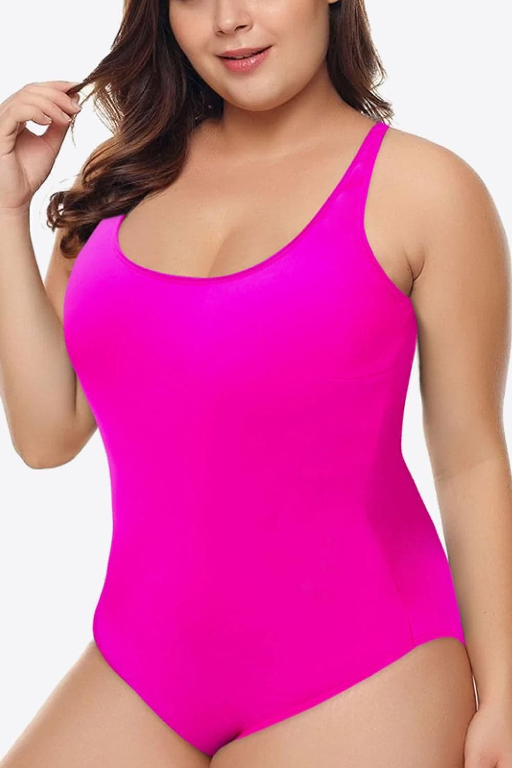 Plus Size Scoop Neck Sleeveless One-Piece Swimsuit - SwagglyLife Home & Fashion