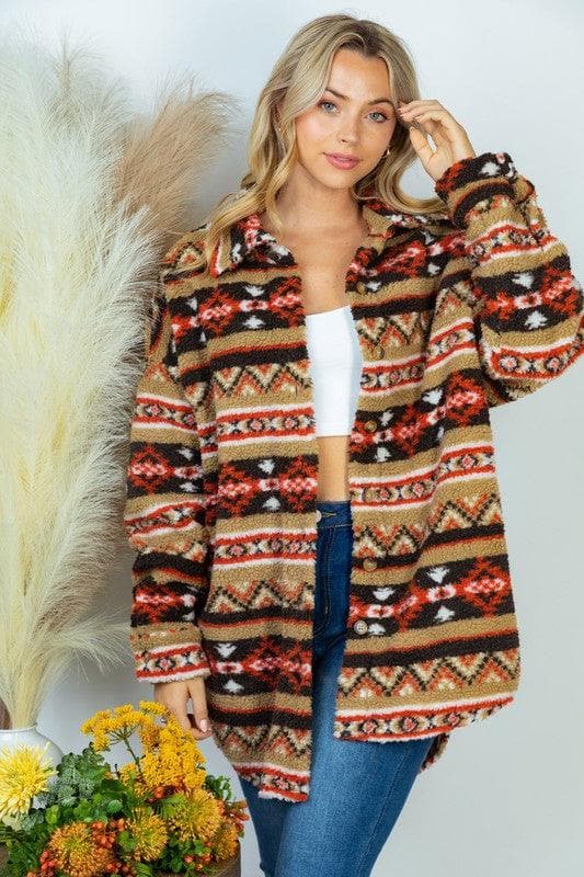 WHITE BIRCH PLUS SIZE Long Sleeve Aztec Print Woven Jacket - SwagglyLife Home & Fashion