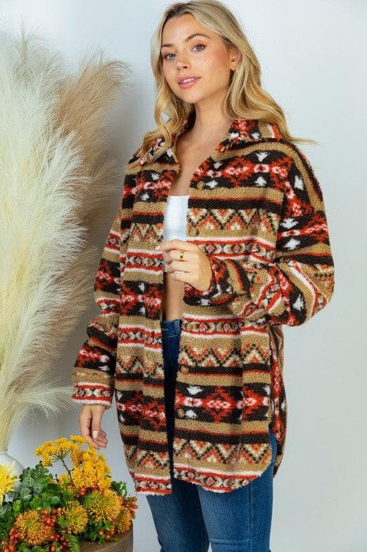 WHITE BIRCH PLUS SIZE Long Sleeve Aztec Print Woven Jacket - SwagglyLife Home & Fashion