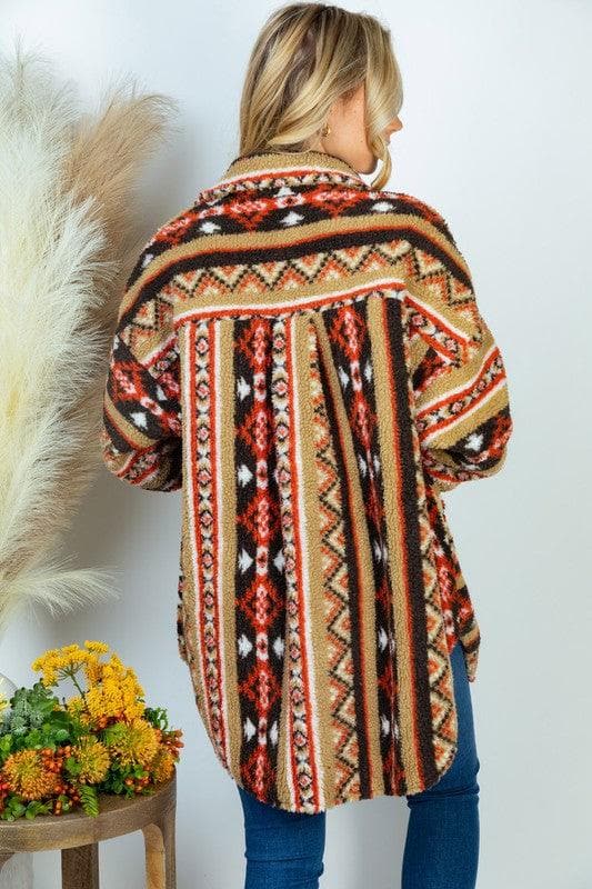 WHITE BIRCH PLUS SIZE Long Sleeve Aztec Print Woven Jacket - SwagglyLife Home & Fashion