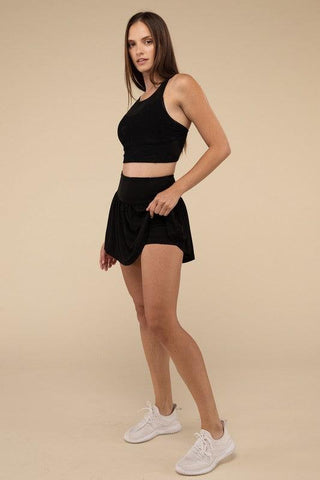 Wide Band Tennis Skirt with Zippered Back Pocket - SwagglyLife Home & Fashion