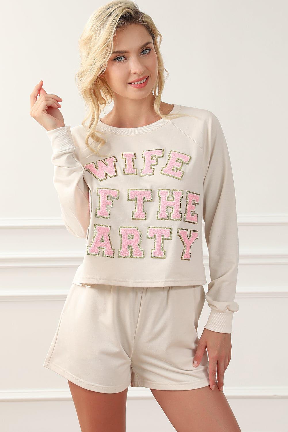 WIFE OF THE PARTY Round Neck Top and Shorts Lounge Set - SwagglyLife Home & Fashion