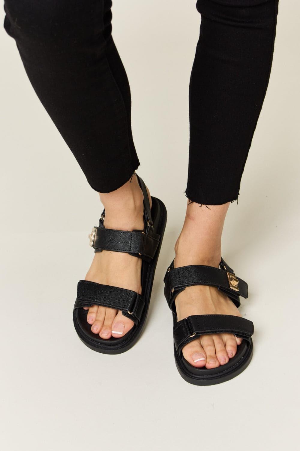 WILD DIVA Velcro Double Strap Slingback Sandals - SwagglyLife Home & Fashion