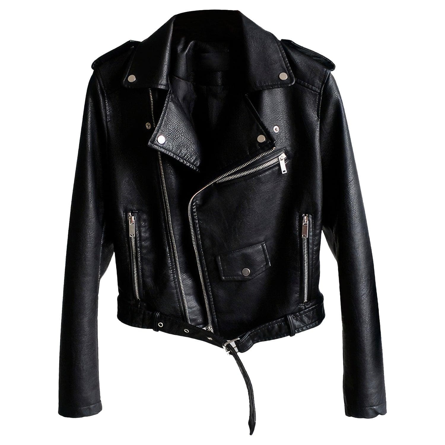 Women’s Black Real Sheepskin Belted Slim Fit Biker Jacket | Real Leather - SwagglyLife Home & Fashion