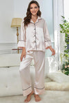 Women's Contrast Piping Button-Up Pajama Set - SwagglyLife Home & Fashion