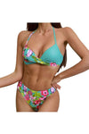 Women's Green Floral Print Wrap Bikini Set - SwagglyLife Home & Fashion