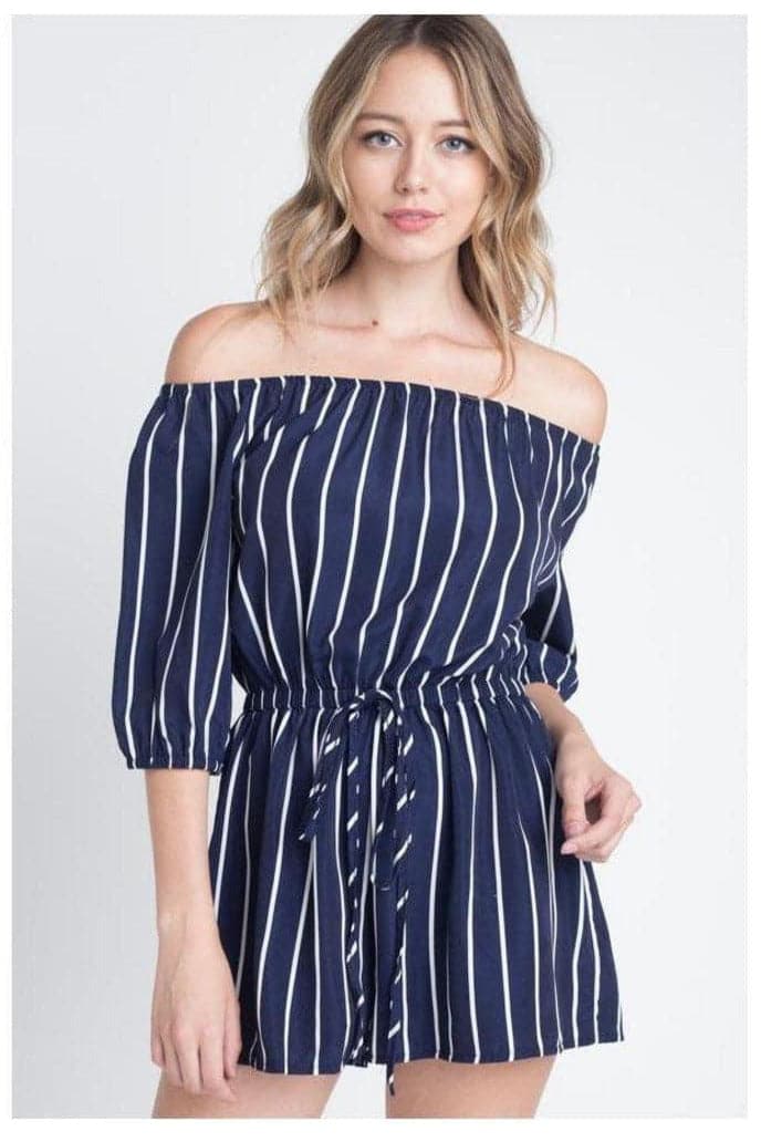 Women's Off Shoulder Stripe Romper - SwagglyLife Home & Fashion