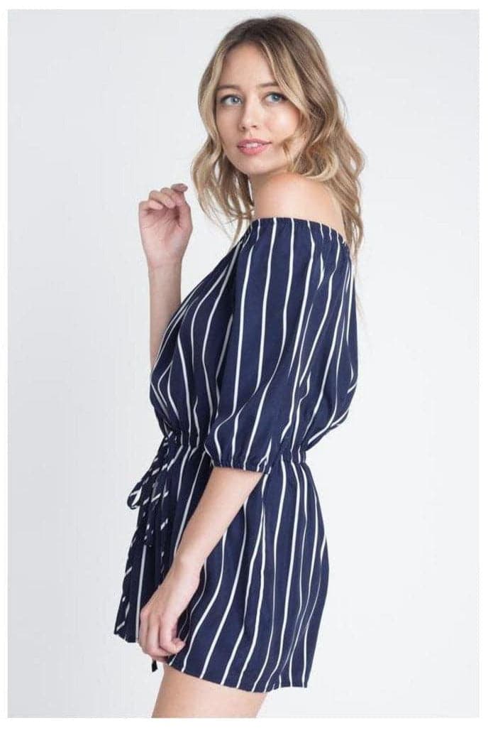 Women's Off Shoulder Stripe Romper - SwagglyLife Home & Fashion