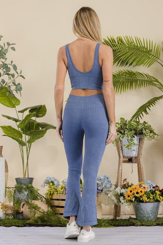 Women's Stone Washed Ribbed Matching Yoga Set - SwagglyLife Home & Fashion