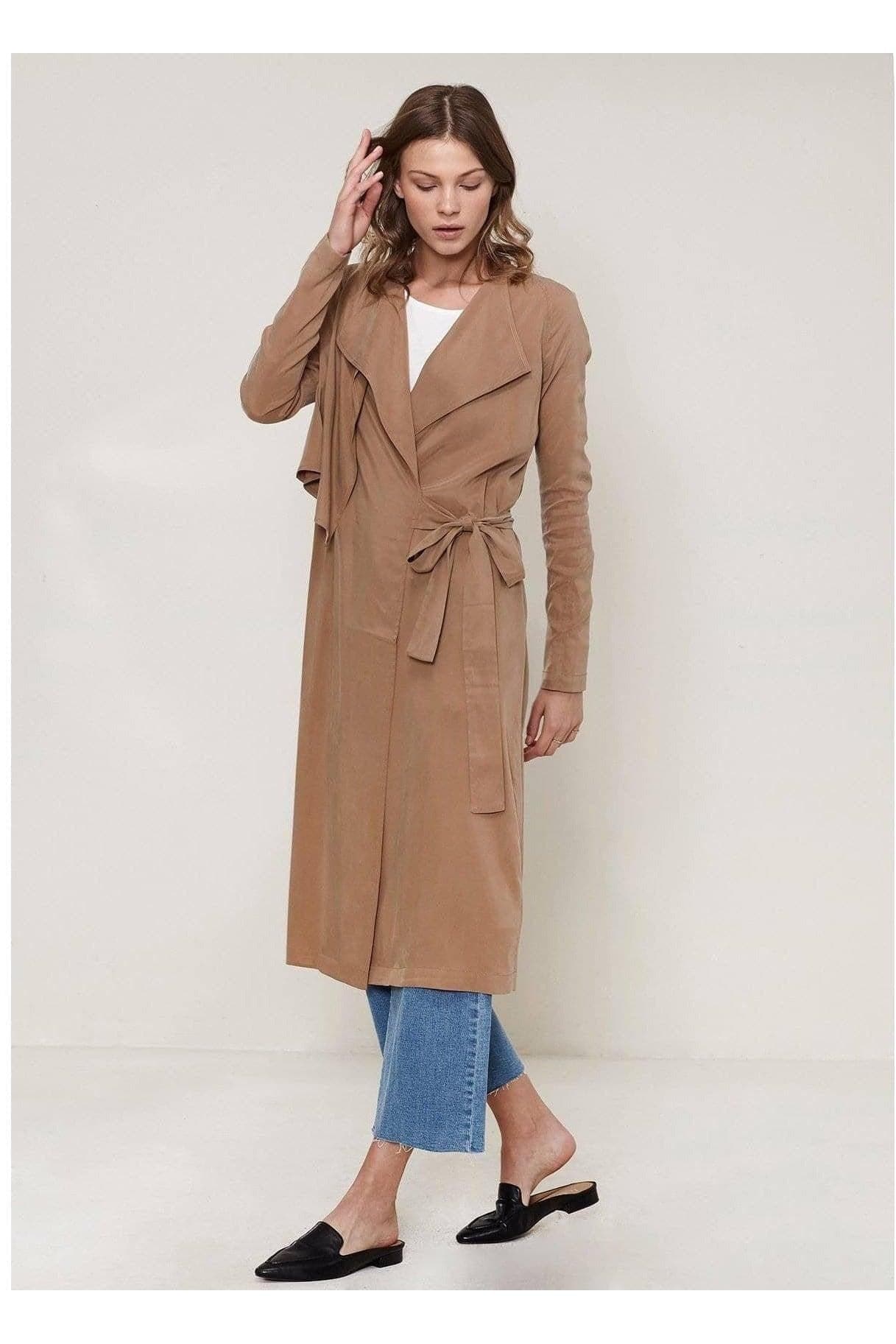 Women's Wrap Trench Coat In Sand - SwagglyLife Home & Fashion