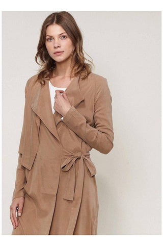 Women's Wrap Trench Coat In Sand - SwagglyLife Home & Fashion