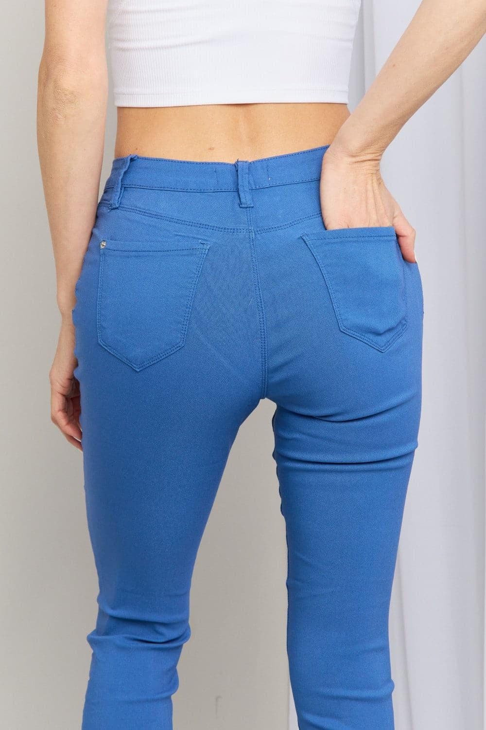 YMI Jeanswear Kate Hyper-Stretch Full Size Mid-Rise Skinny Jeans in Electric Blue - SwagglyLife Home & Fashion