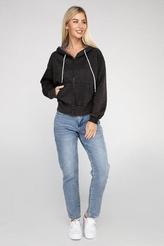 ZENANA Acid Wash Fleece Cropped Zip-Up Hoodie - SwagglyLife Home & Fashion