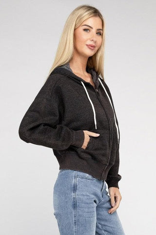 ZENANA Acid Wash Fleece Cropped Zip-Up Hoodie - SwagglyLife Home & Fashion