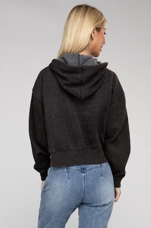 ZENANA Acid Wash Fleece Cropped Zip-Up Hoodie - SwagglyLife Home & Fashion