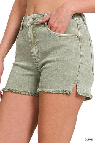 Zenana Acid Washed Frayed Cutoff Hem Shorts - SwagglyLife Home & Fashion