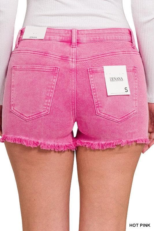 ZENANA Acid Washed Frayed Cutoff Hem Shorts - SwagglyLife Home & Fashion