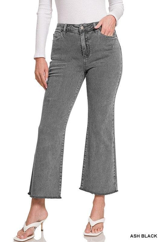 ZENANA Acid Washed High Waist Frayed Hem Bootcut Pants, 3 Colors - SwagglyLife Home & Fashion