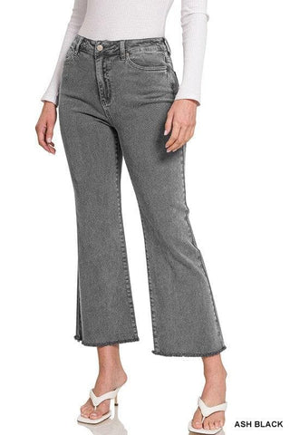 ZENANA Acid Washed High Waist Frayed Hem Bootcut Pants, 3 Colors - SwagglyLife Home & Fashion