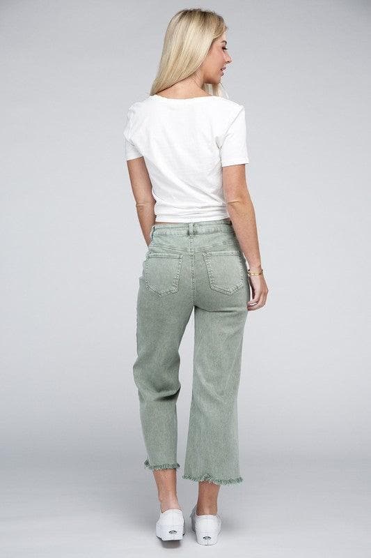 ZENANA Acid Washed High Waist Frayed Hem Straight Pants, 5 Colors - SwagglyLife Home & Fashion