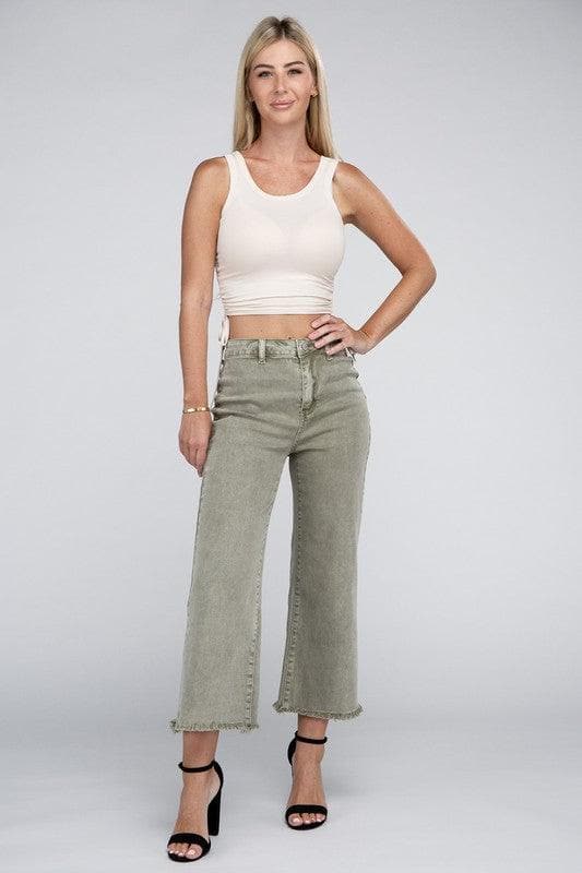 ZENANA Acid Washed High Waist Frayed Hem Straight Pants – SwagglyLife Home  & Fashion