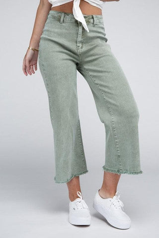 ZENANA Acid Washed High Waist Frayed Hem Straight Pants, 5 Colors - SwagglyLife Home & Fashion