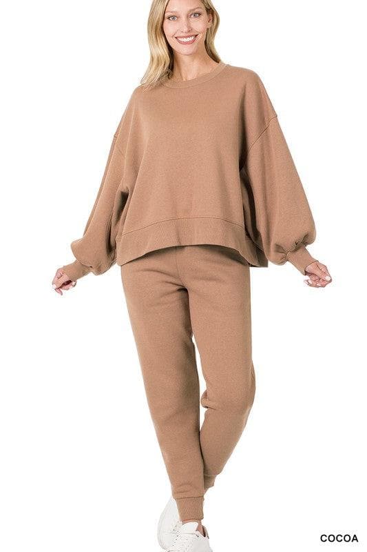 ZENANA Balloon Sleeve Sweatshirt & Sweatpants Set - SwagglyLife Home & Fashion