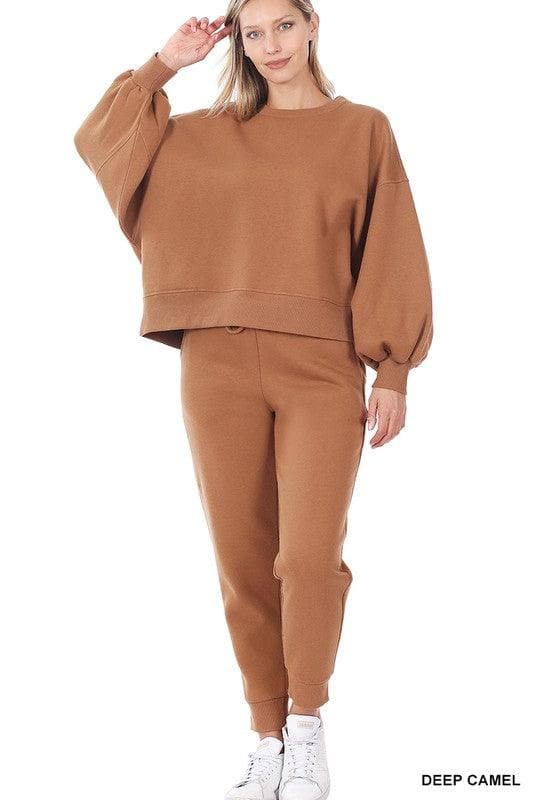 ZENANA Balloon Sleeve Sweatshirt & Sweatpants Set - SwagglyLife Home & Fashion