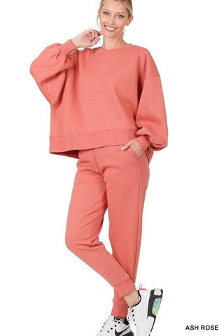 ZENANA Balloon Sleeve Sweatshirt & Sweatpants Set - SwagglyLife Home & Fashion