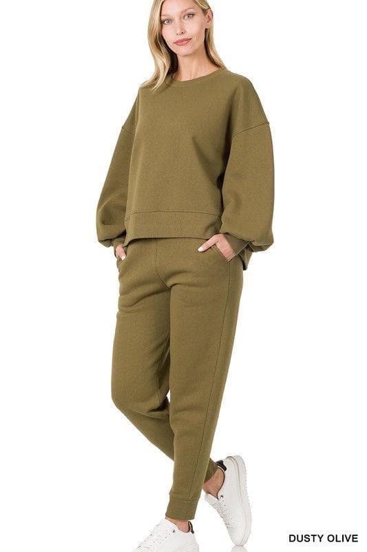 ZENANA Balloon Sleeve Sweatshirt & Sweatpants Set - SwagglyLife Home & Fashion