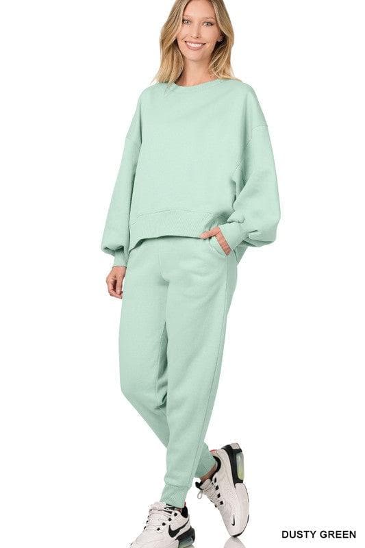 ZENANA Balloon Sleeve Sweatshirt & Sweatpants Set - SwagglyLife Home & Fashion