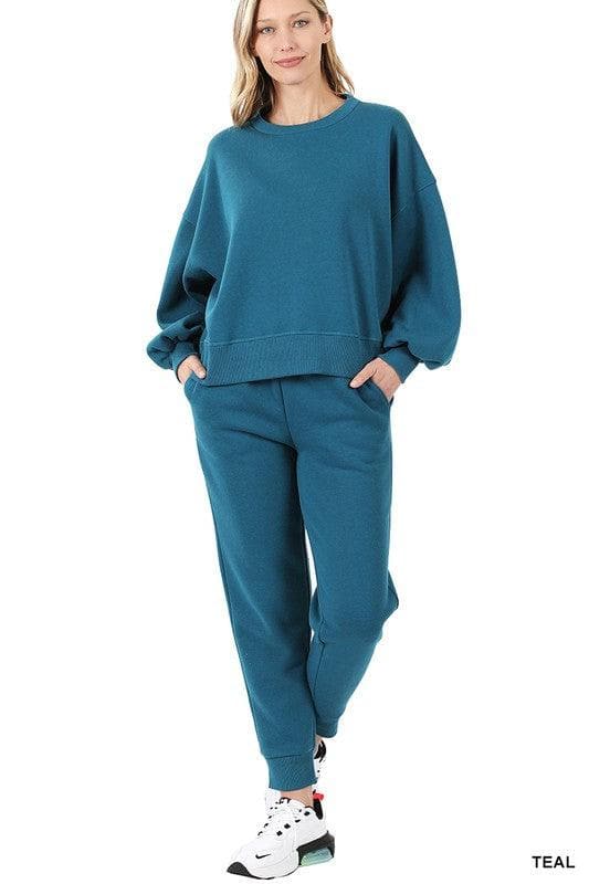 ZENANA Balloon Sleeve Sweatshirt & Sweatpants Set - SwagglyLife Home & Fashion