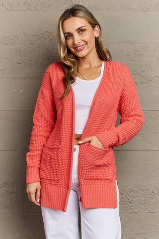 Zenana Bright & Cozy Waffle Knit Cardigan, Coral - SwagglyLife Home & Fashion