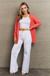Zenana Bright & Cozy Waffle Knit Cardigan, Coral - SwagglyLife Home & Fashion