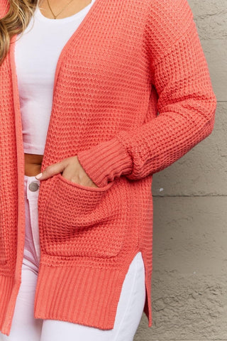 Zenana Bright & Cozy Waffle Knit Cardigan, Coral - SwagglyLife Home & Fashion