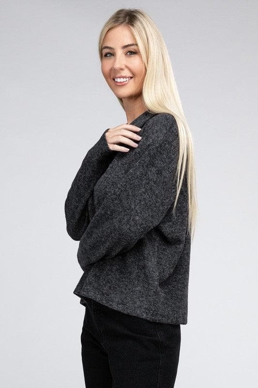 ZENANA Brushed Melange Hacci Collared Sweater - SwagglyLife Home & Fashion