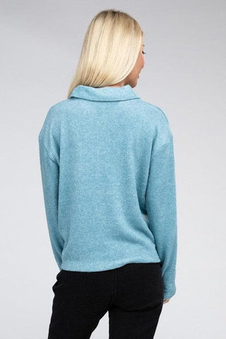 ZENANA Brushed Melange Hacci Collared Sweater - SwagglyLife Home & Fashion