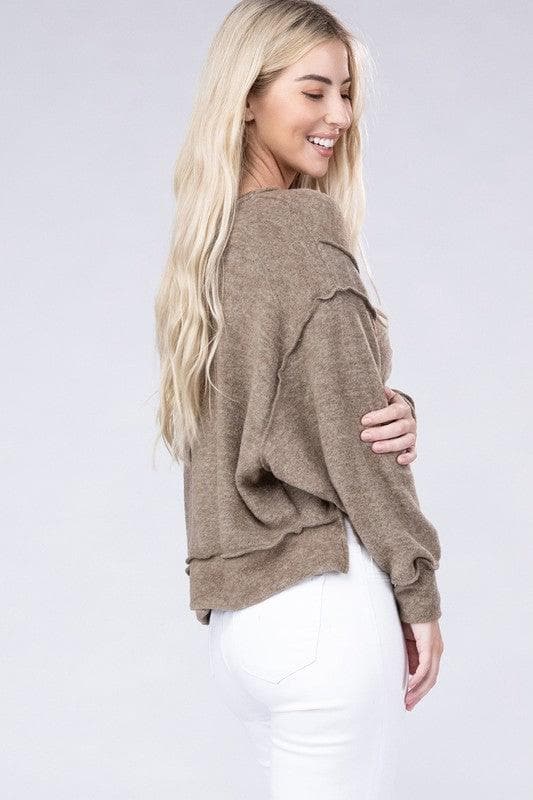 ZENANA Brushed Melange Hacci Oversized Sweater, 6 Colors - SwagglyLife Home & Fashion