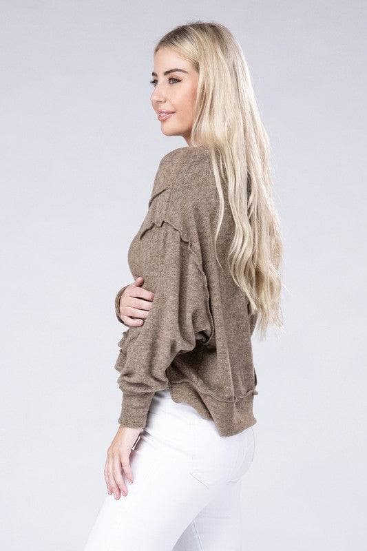 ZENANA Brushed Melange Hacci Oversized Sweater, 6 Colors - SwagglyLife Home & Fashion