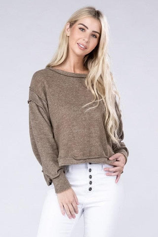 ZENANA Brushed Melange Hacci Oversized Sweater, 6 Colors - SwagglyLife Home & Fashion