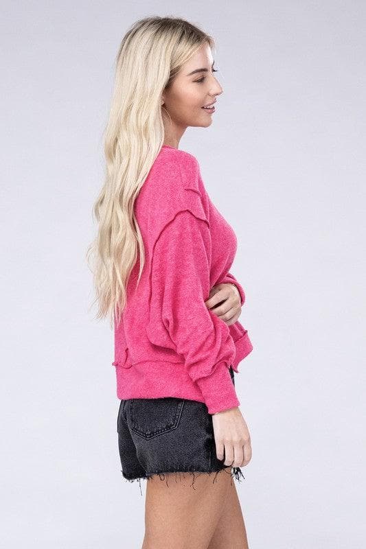 ZENANA Brushed Melange Hacci Oversized Sweater, 6 Colors - SwagglyLife Home & Fashion