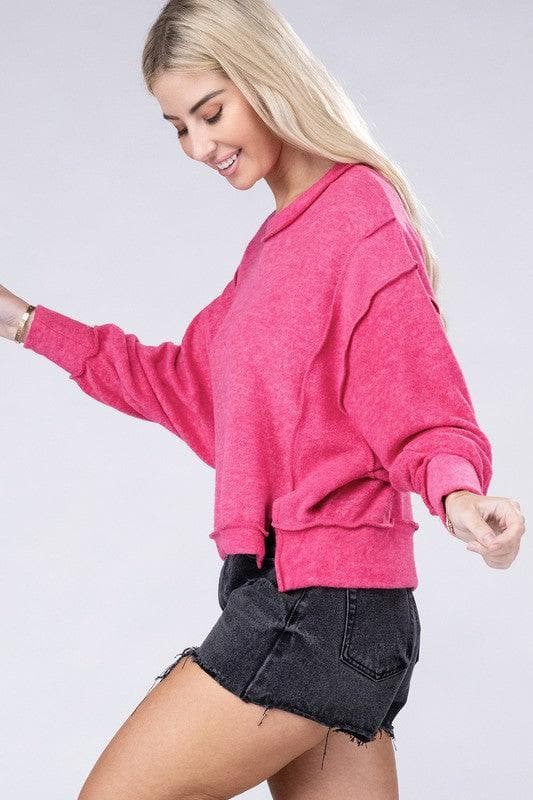 ZENANA Brushed Melange Hacci Oversized Sweater, 6 Colors - SwagglyLife Home & Fashion