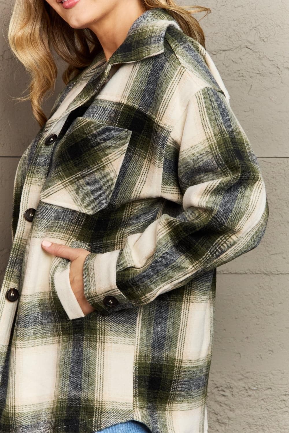 Zenana By The Fireplace Oversized Plaid Shacket in Olive - SwagglyLife Home & Fashion